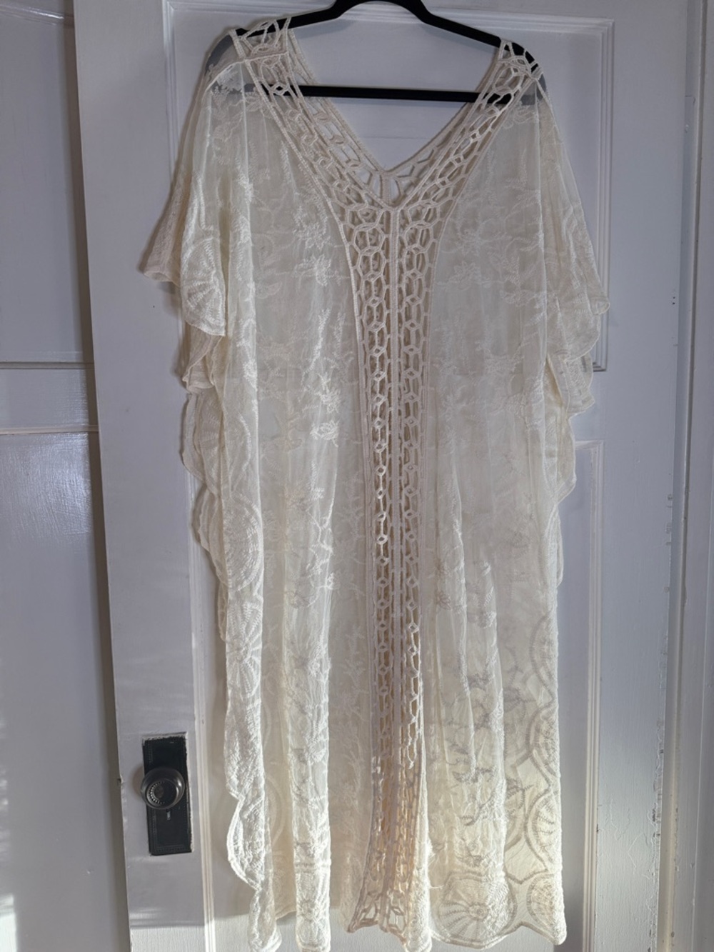 Cupshe Sheer Ivory Crochet Trim Kimono Cover-Up